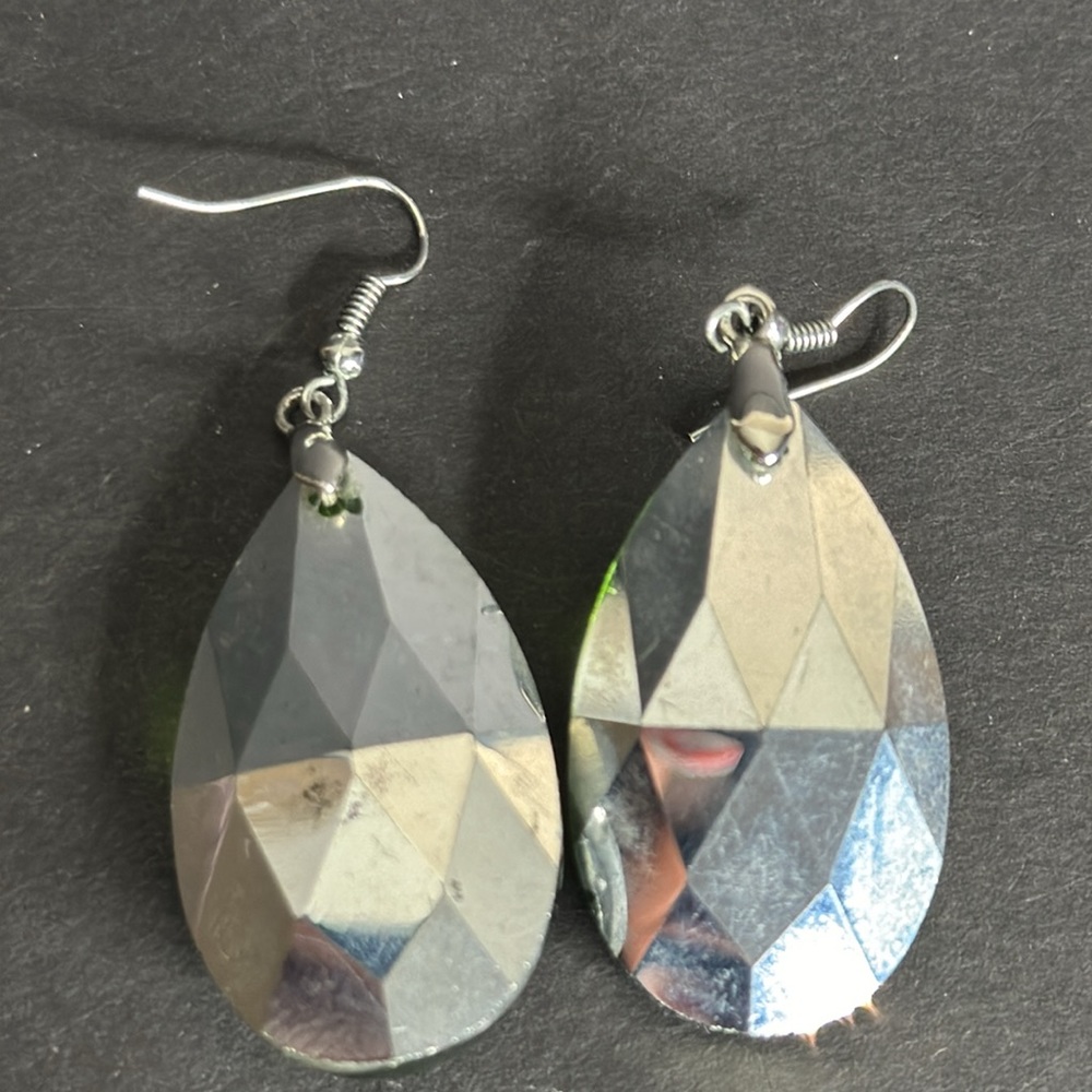 SOLDGreen Faceted Glass Teardrop Earrings - Picture 9 of 15